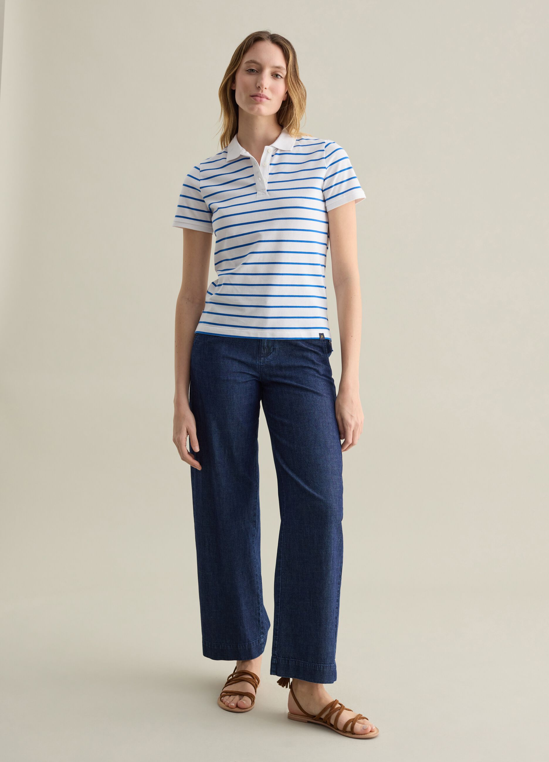 Light blue and white striped polo shirt in piquet