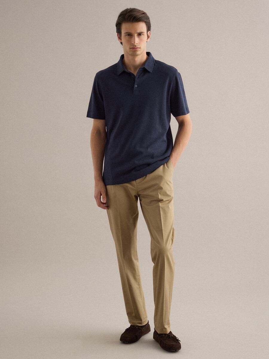 Polo in misto lino e cotone blu regular fit_1