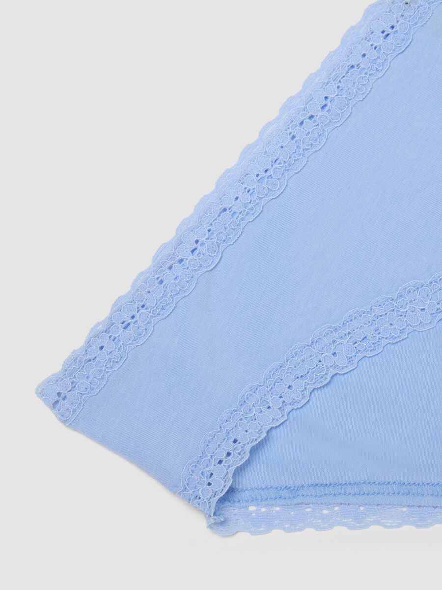 Slip in cotone elasticizzato azzurro regular fit con dettagli in pizzo_5