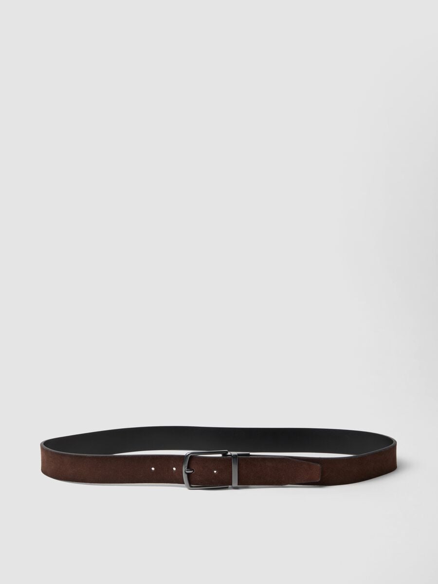 Cintura marrone reversibile in vera pelle con fibbia in metallo_0