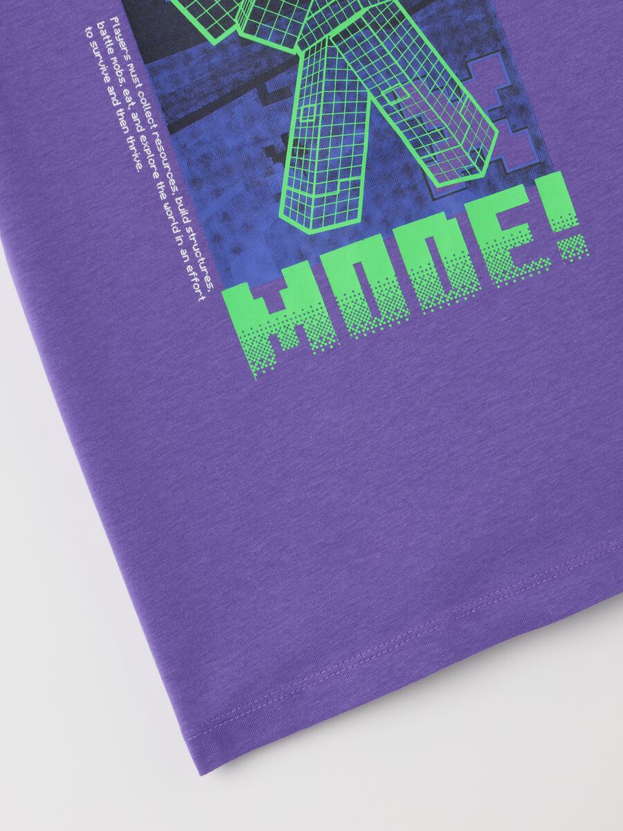 T-shirt da bambino in puro cotone viola regular fit con stampa Minecraft_3