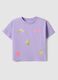 Girls' regular fit purple stretch cotton t-shirt with embroidery_0