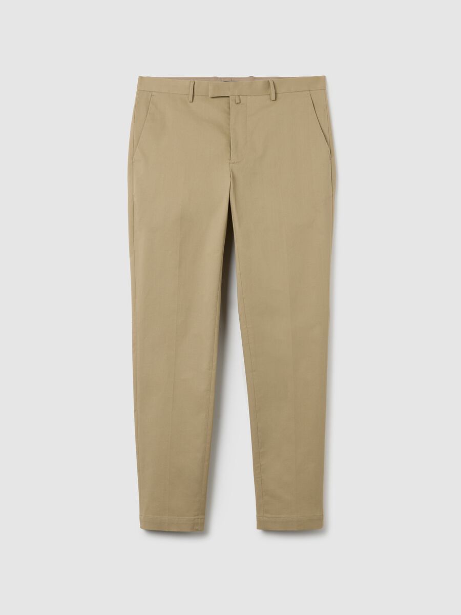 Beige regular fit twill and stretch cotton trousers_4