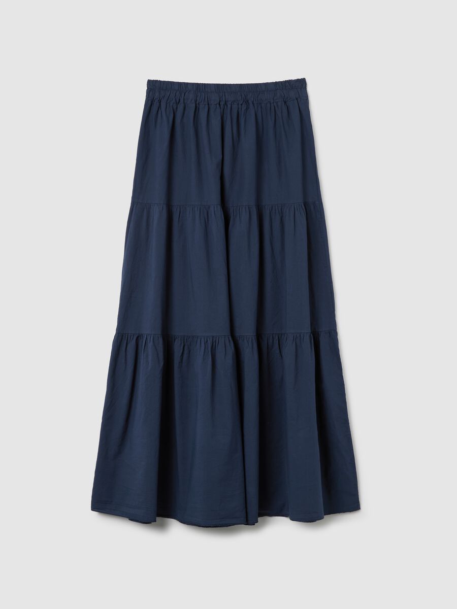 Blue Pure Cotton Tiered Long Skirt_4