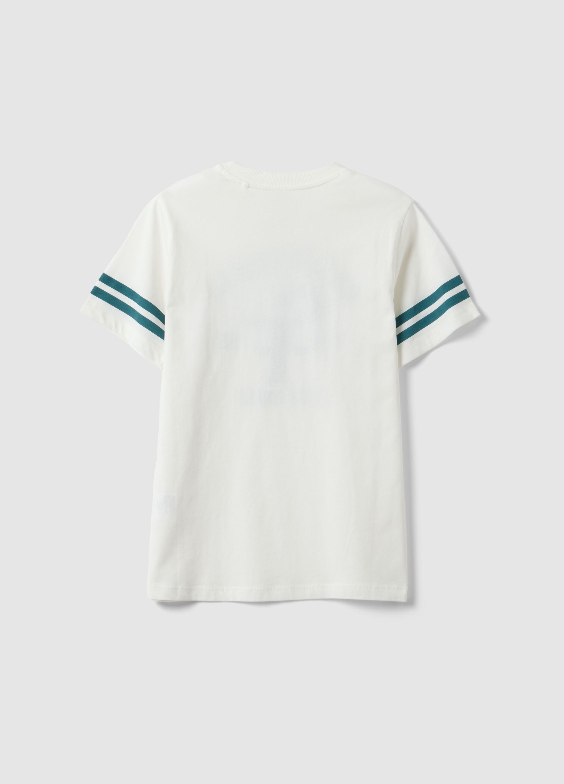 White pure cotton boys&rsquo; T-shirt with graphic details, regular fit