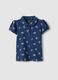 Girls' Regular Fit Blue Pure Cotton Polo with Floral Pattern_0