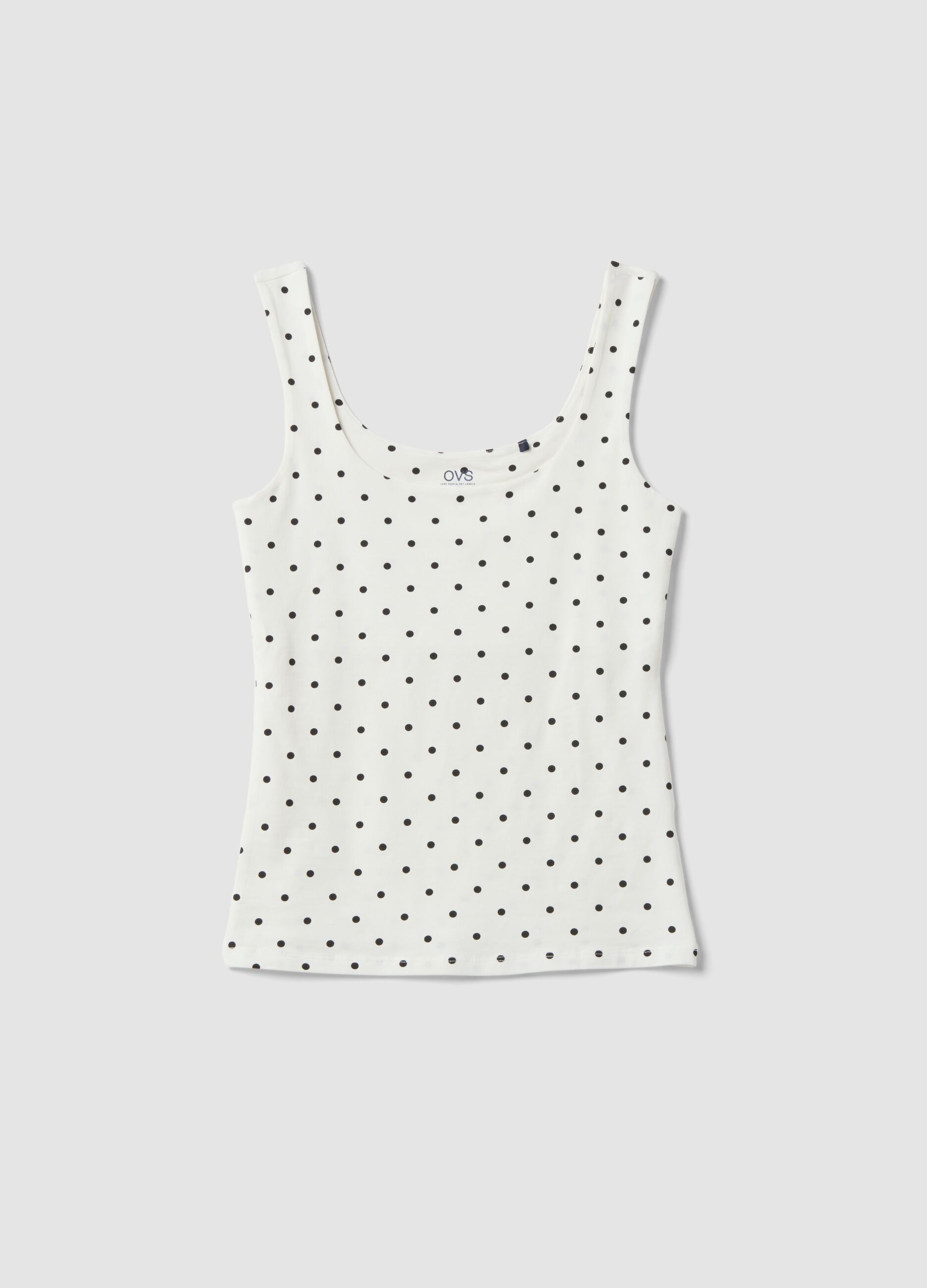 White fitted stretch cotton polka-dot top