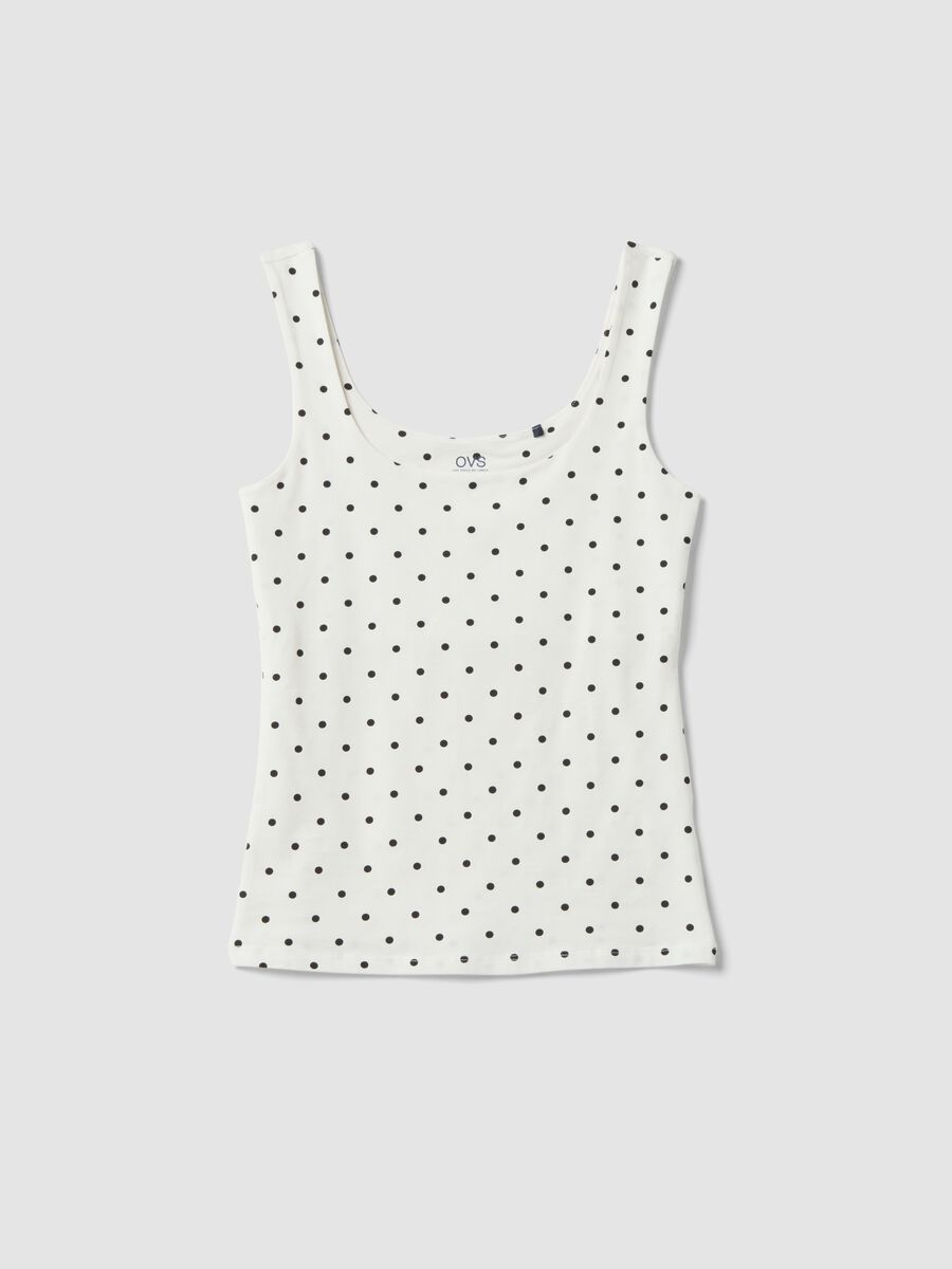 Top bianco fitted in cotone elasticizzato a pois_4