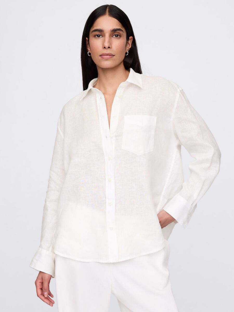 Camicia bianca ampia in puro lino_0