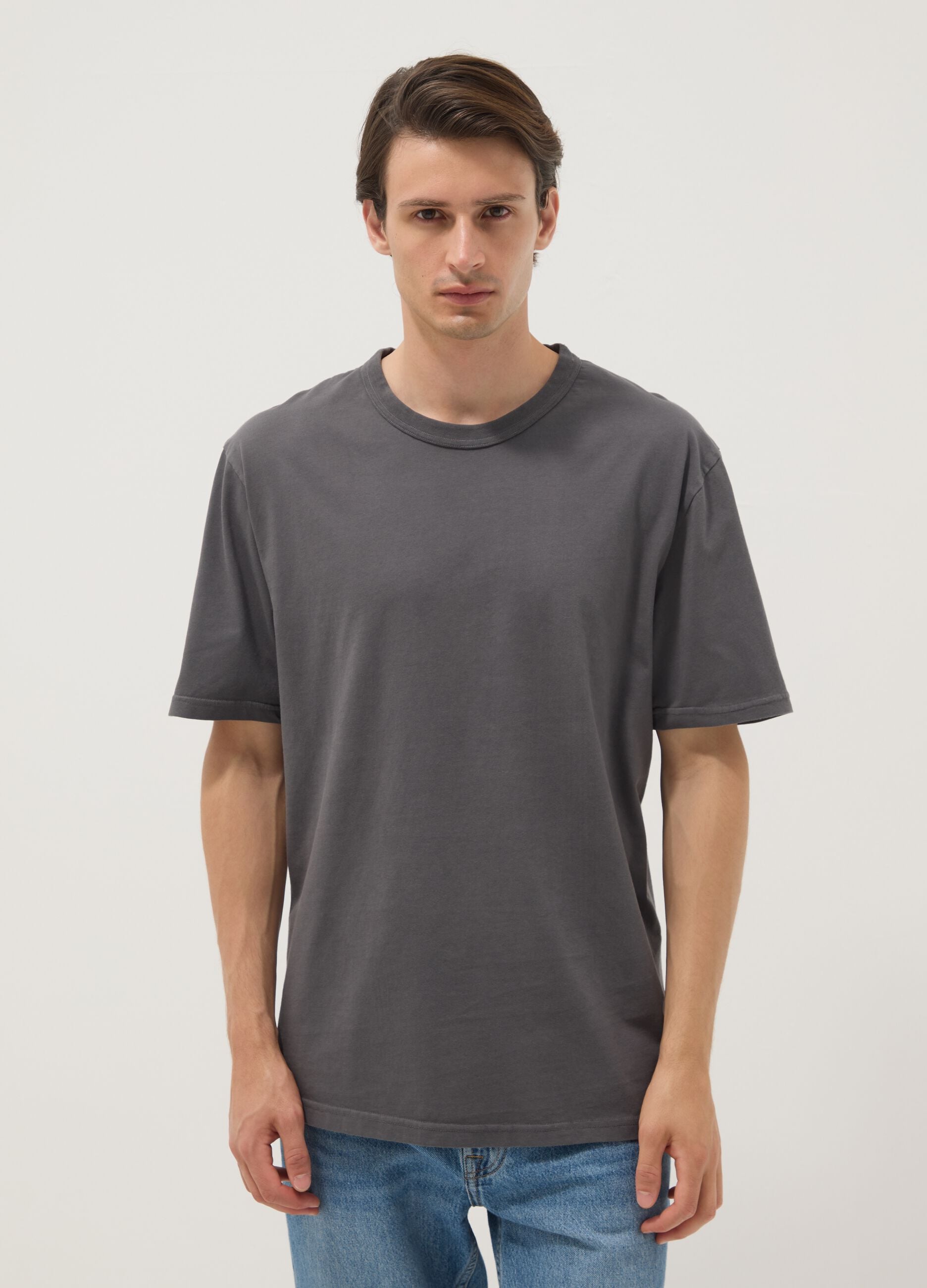 Grey pure cotton relaxed fit T-shirt