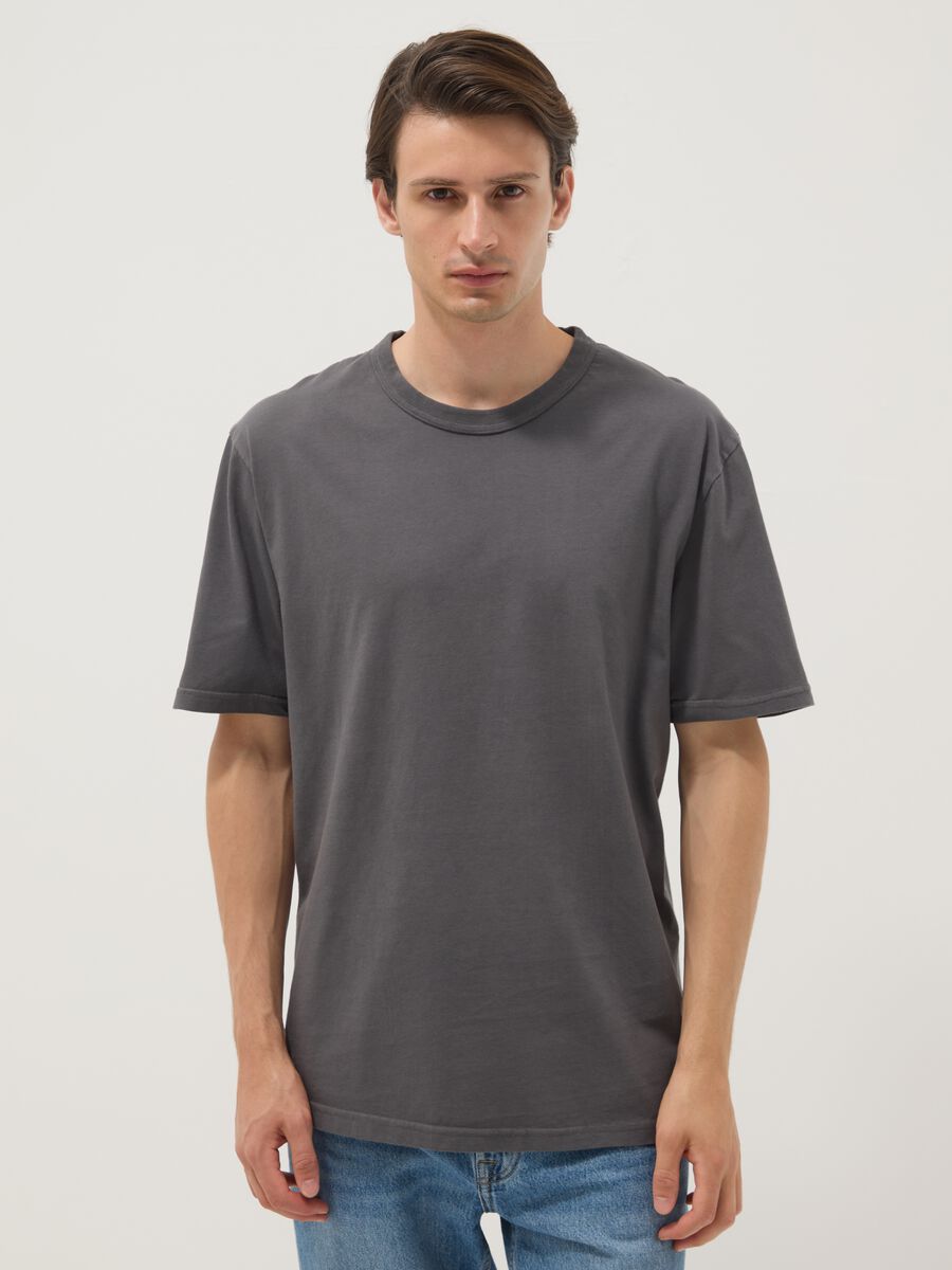 Grey pure cotton relaxed fit T-shirt_0