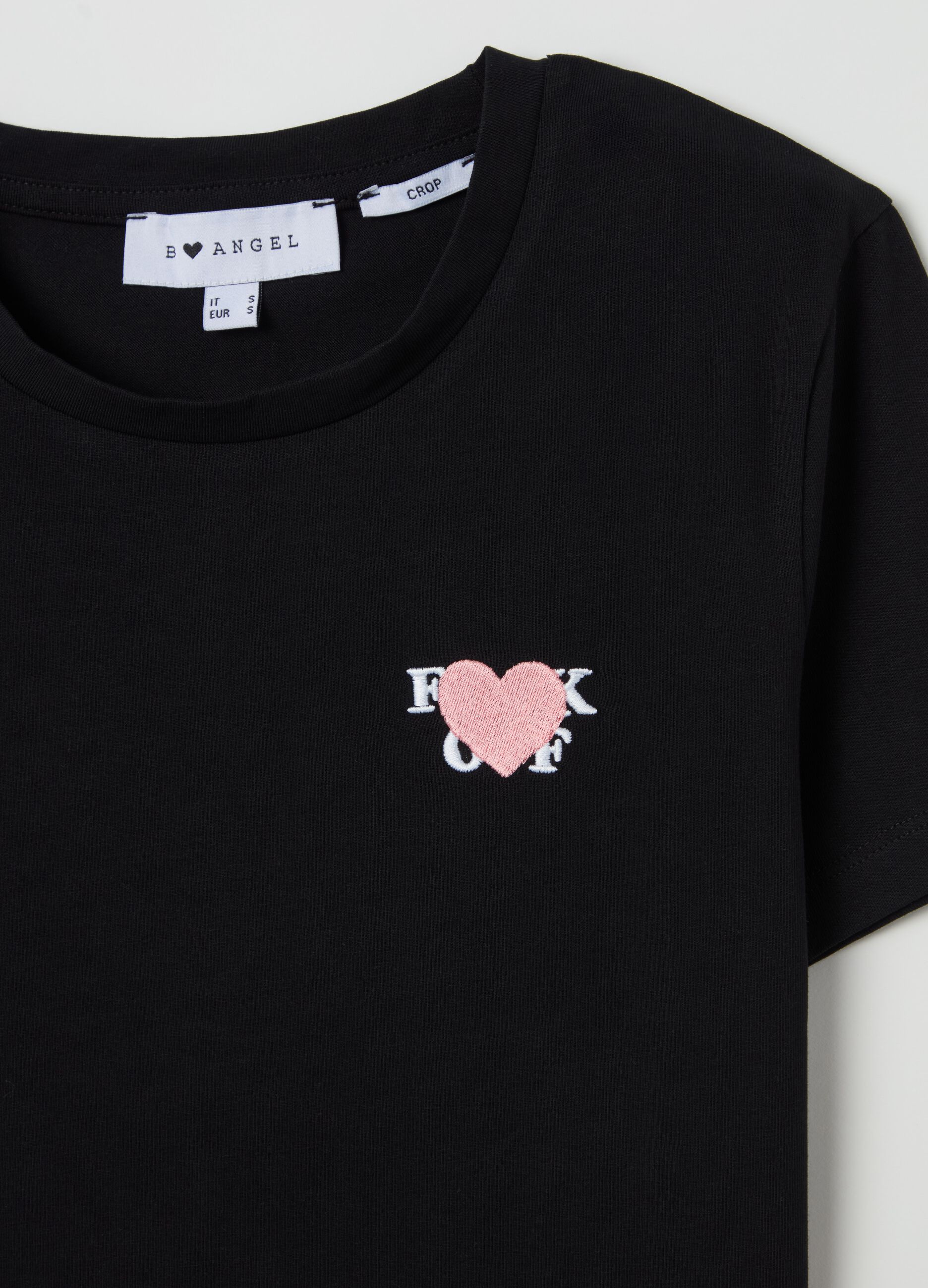 Stretch cotton T-shirt with embroidery