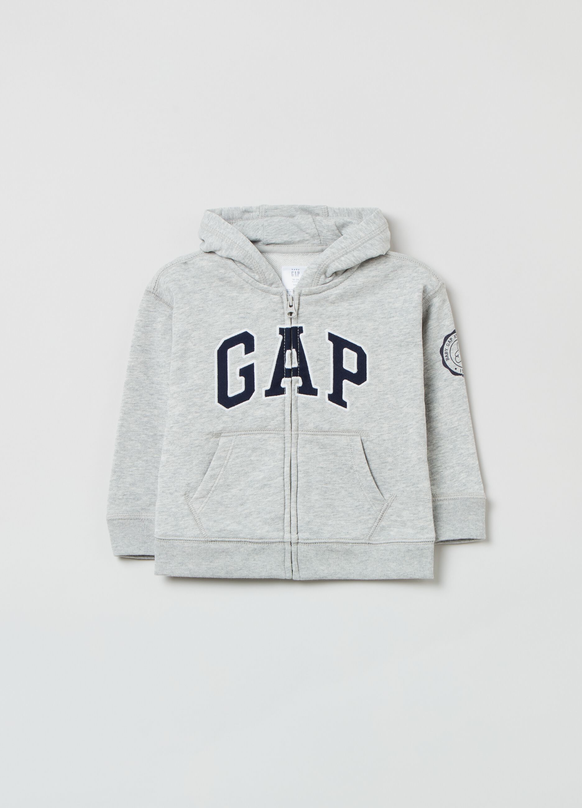 Full-zip hoodie with logo patch