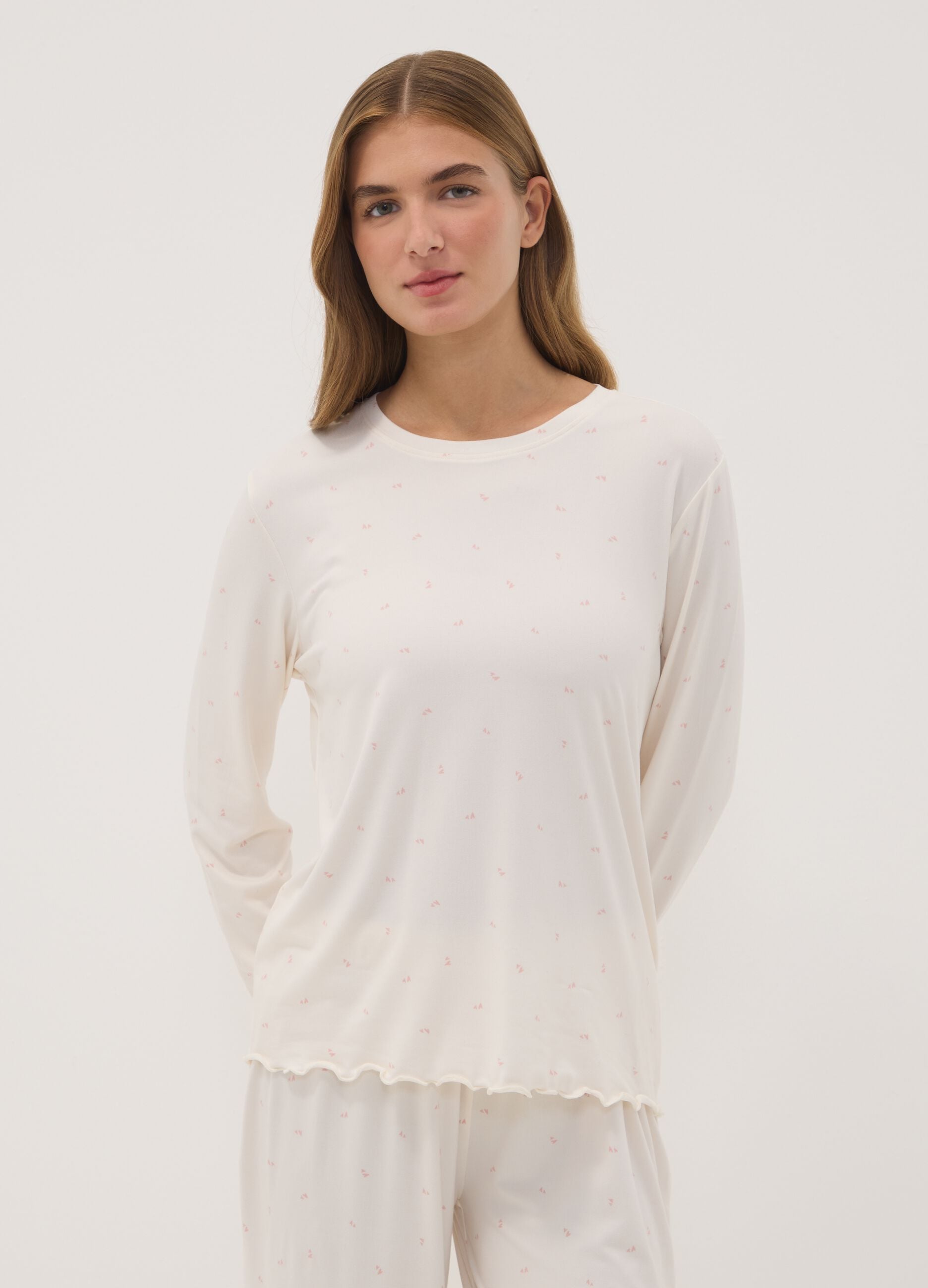 Black stretch-fabric crew-neck pyjamas