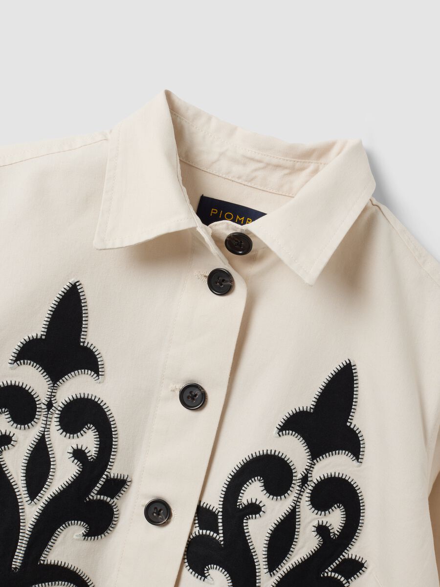 Blazer bianco in misto lino e lyocell con ricami a contrasto regular fit_1