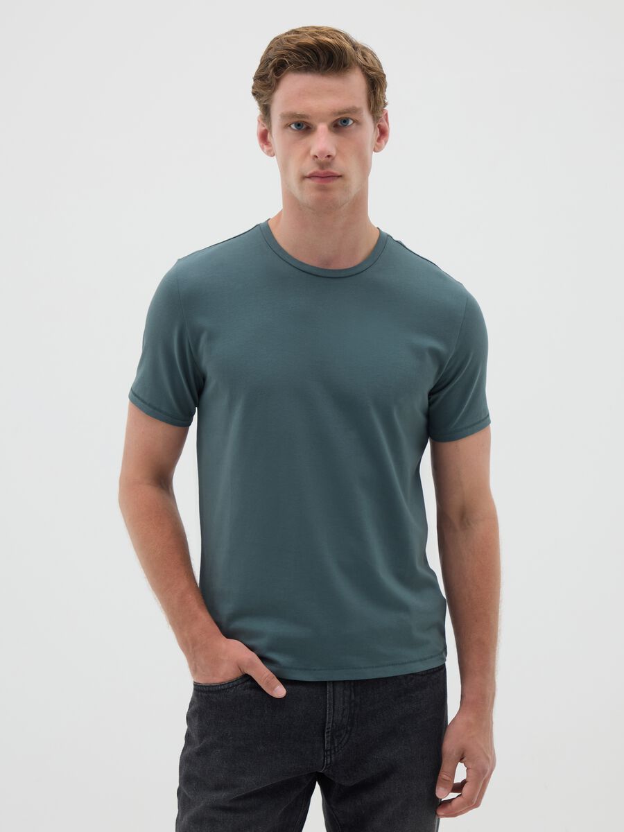 Men's green cotton slim fit T-shirt_0