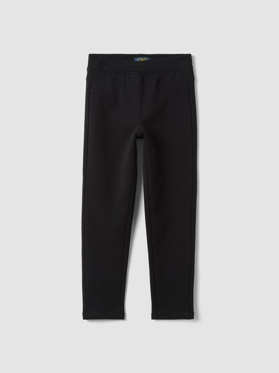 Treggings neri in cotone organico elasticizzato slim fit per bambina_0