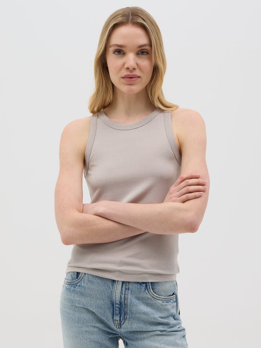 Beige tank top in stretchy fabric with metallic fibres by Ovs_0