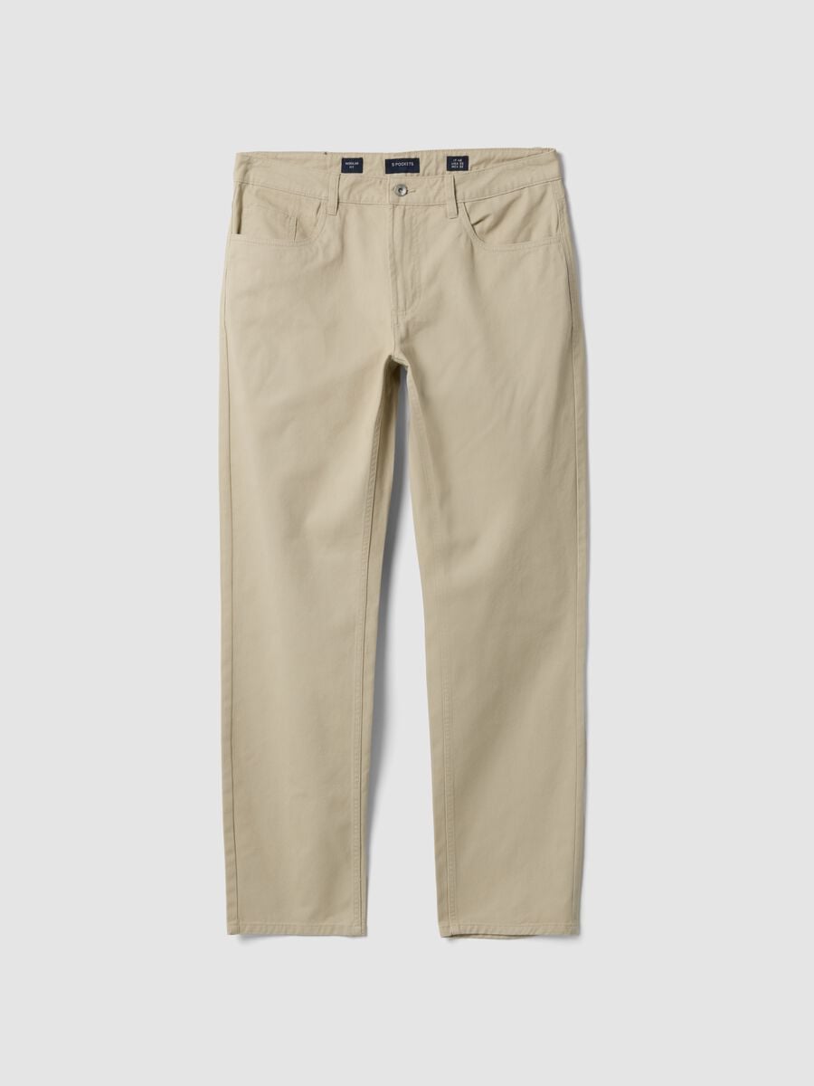 Beige pure cotton five-pocket trousers_0