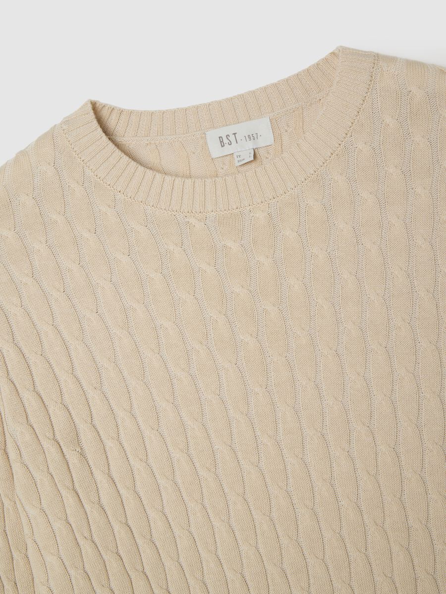 Beige cotton sweater with jacquard pattern_1