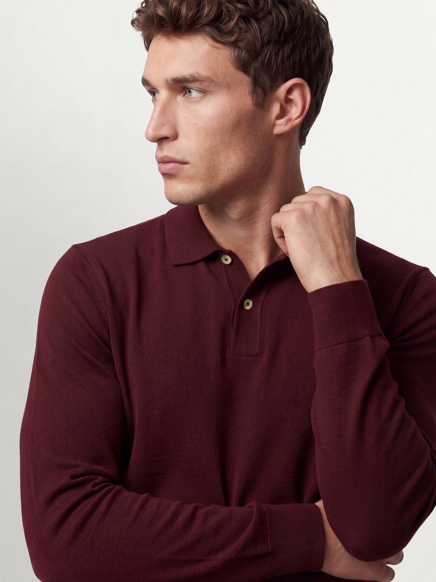 Polo rossa in piquet di puro cotone organico a maniche lunghe regular fit_0