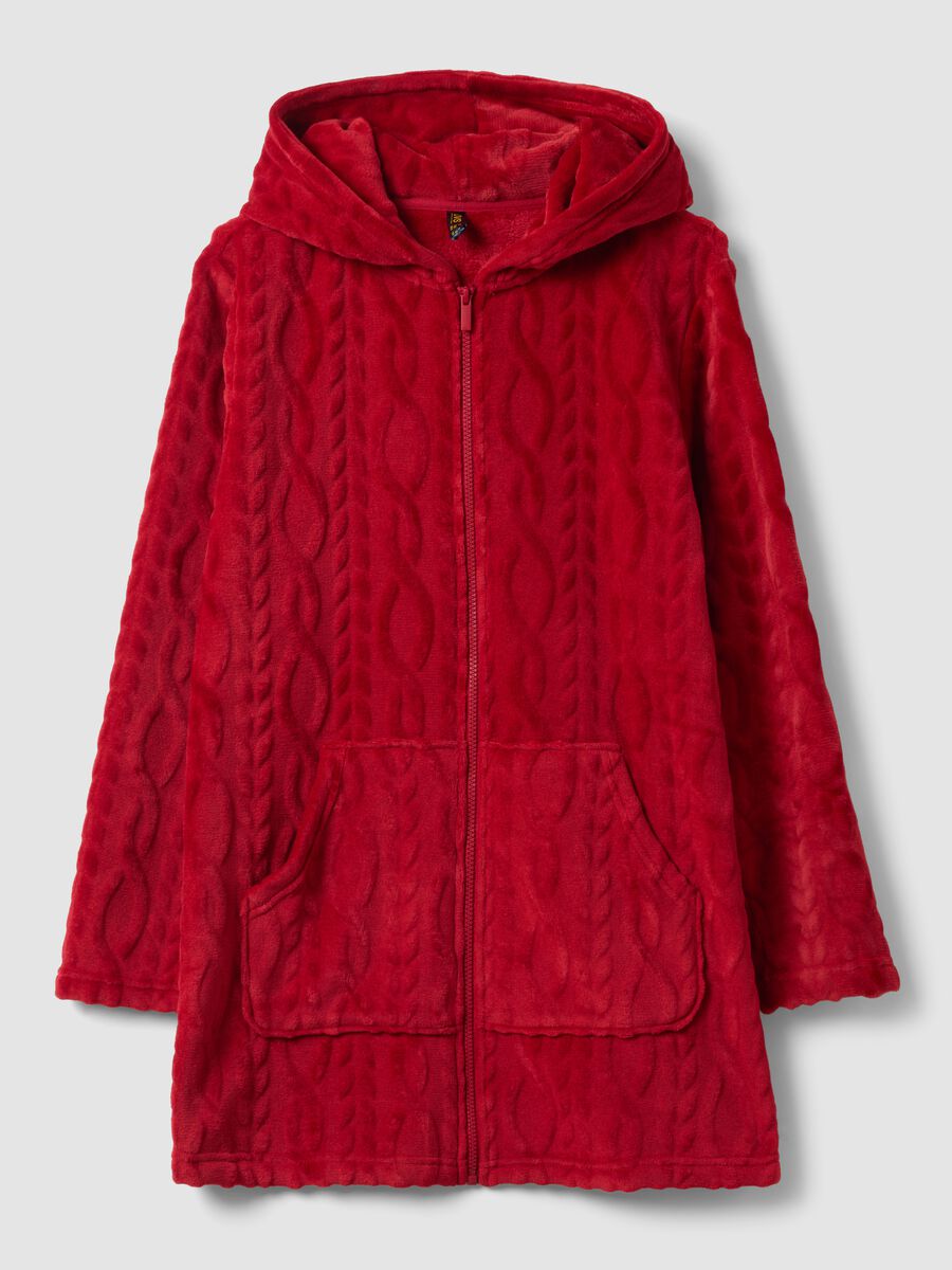 Vestaglia rossa con cappuccio e zip_0
