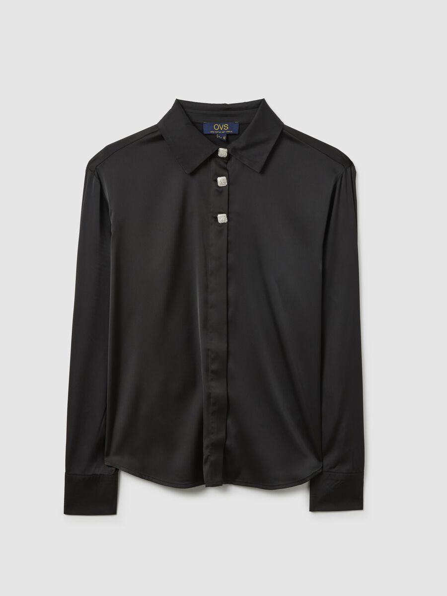 Black satin shirt with long sleeves and regular fit_4