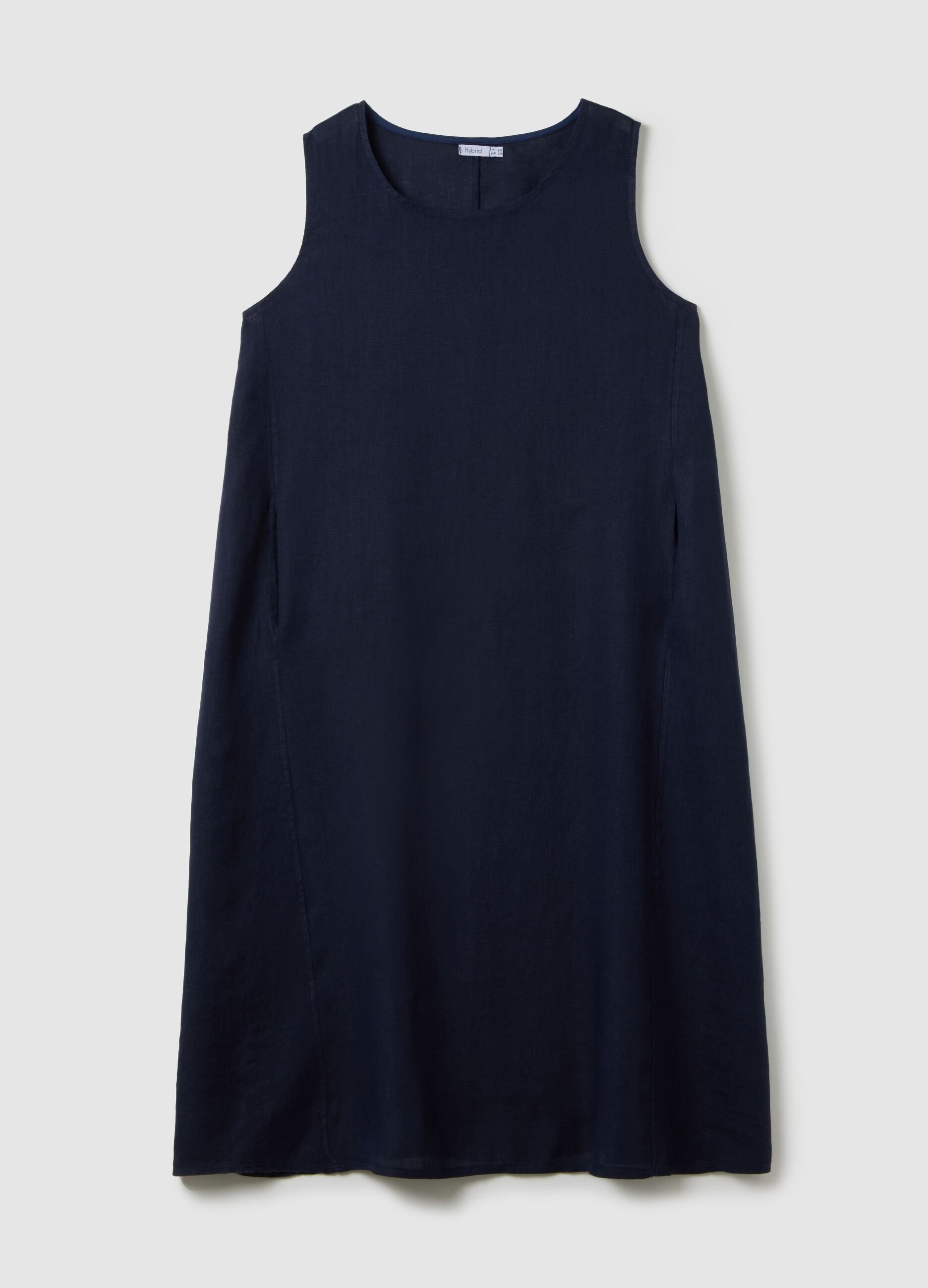 Women's Pure Blue Linen Dress Regular Fit