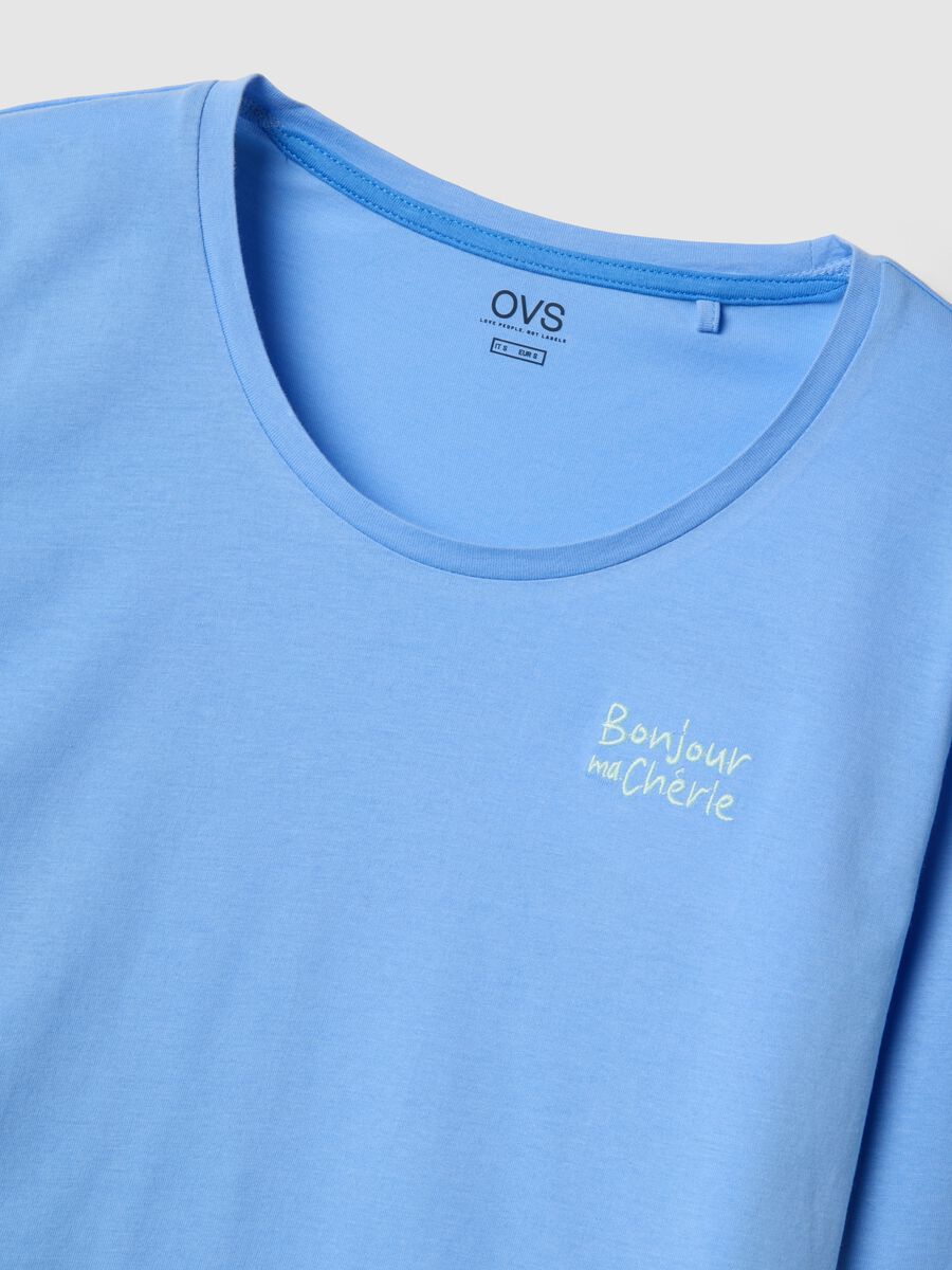 Sky blue pure cotton regular fit pyjamas with ruffles_1