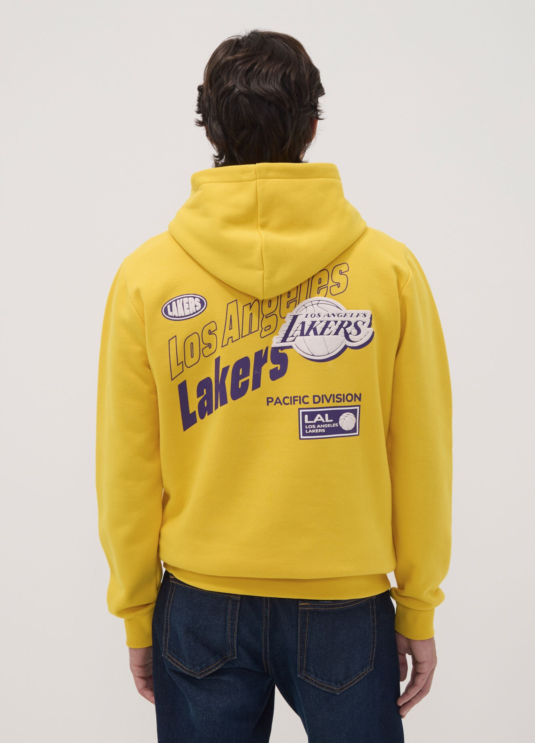 Yellow cotton-blend hoodie with Lakers print