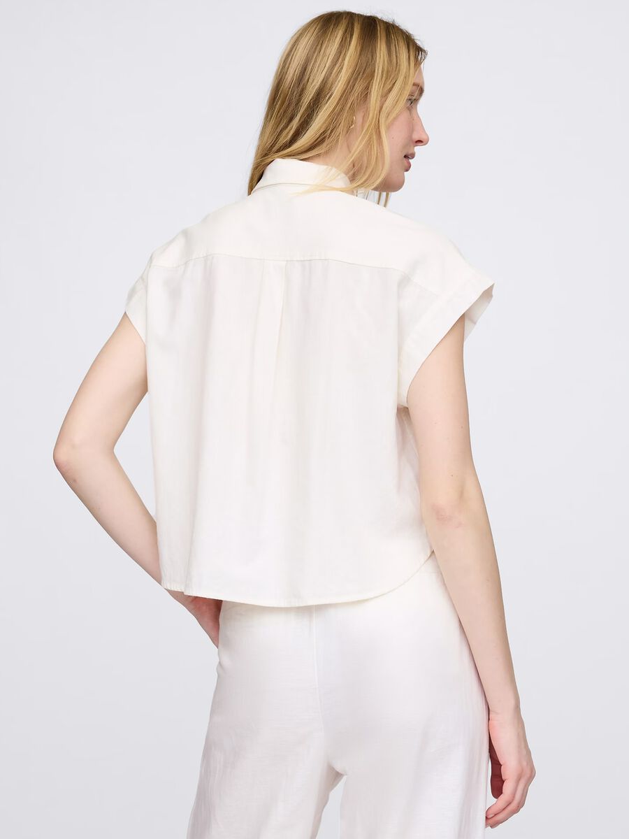 Camicia senza maniche bianca in lino e viscosa_3