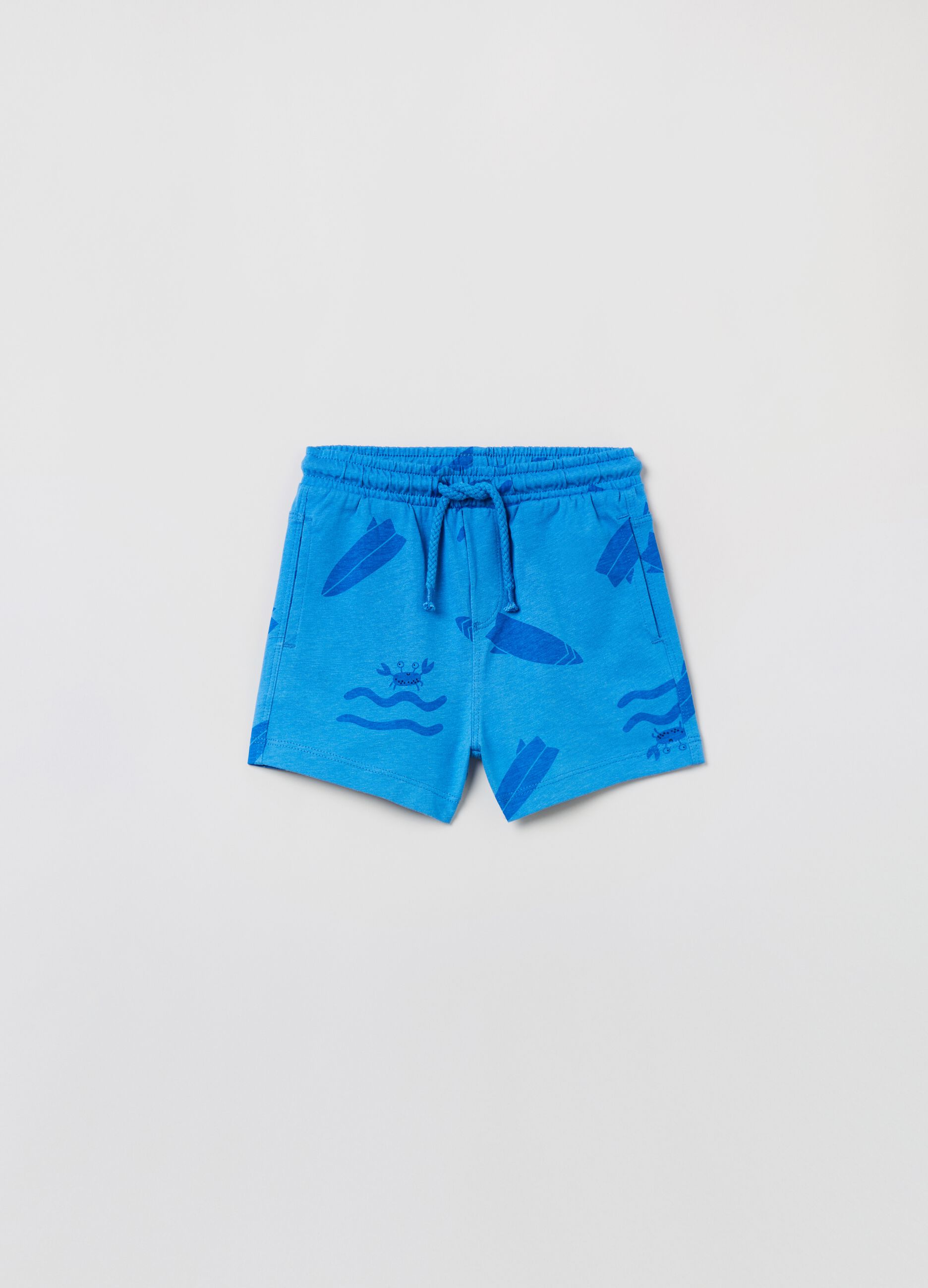 Shorts in cotone con coulisse e stampa_0