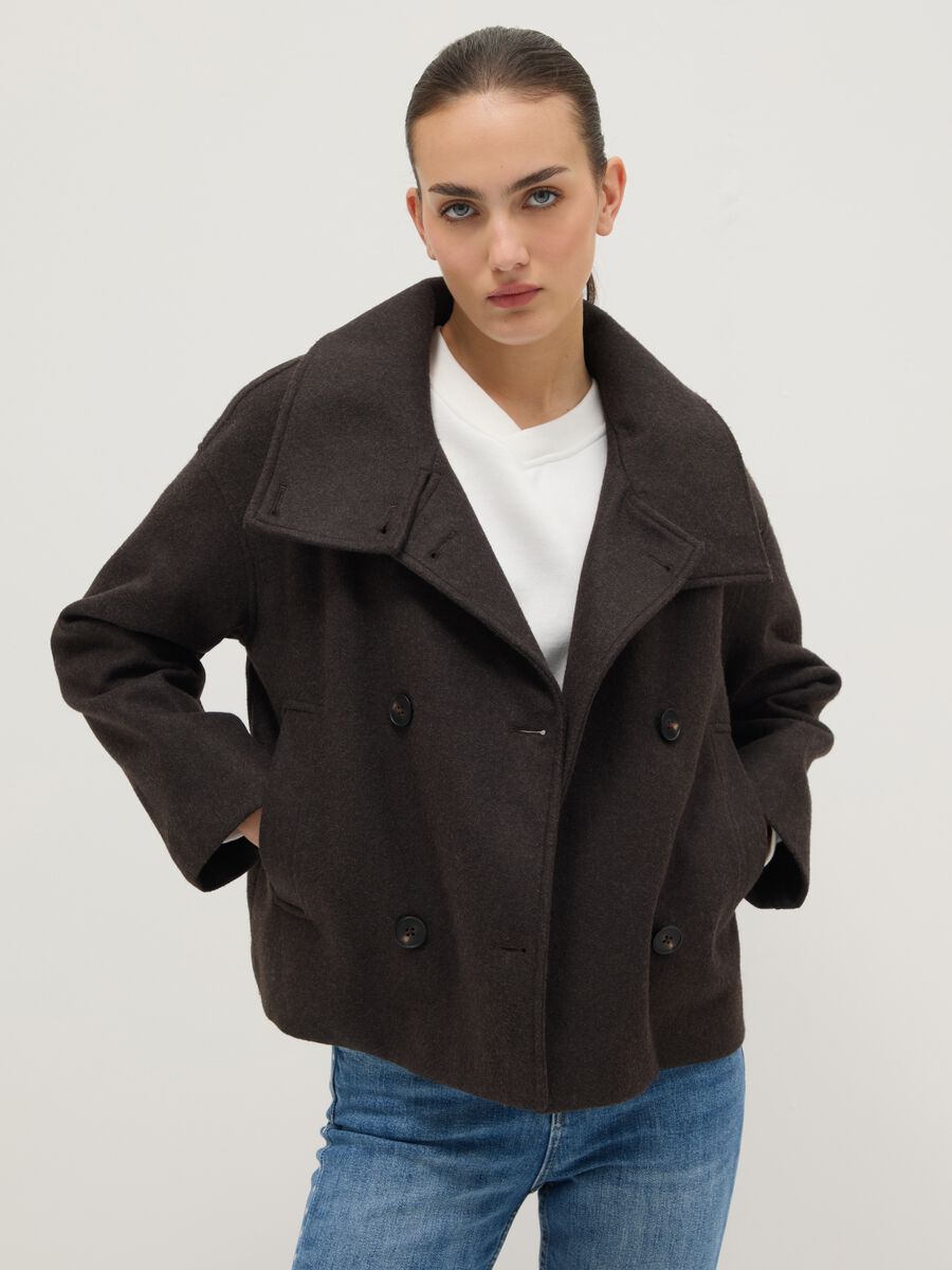 Brown regular fit coat with buttons_1