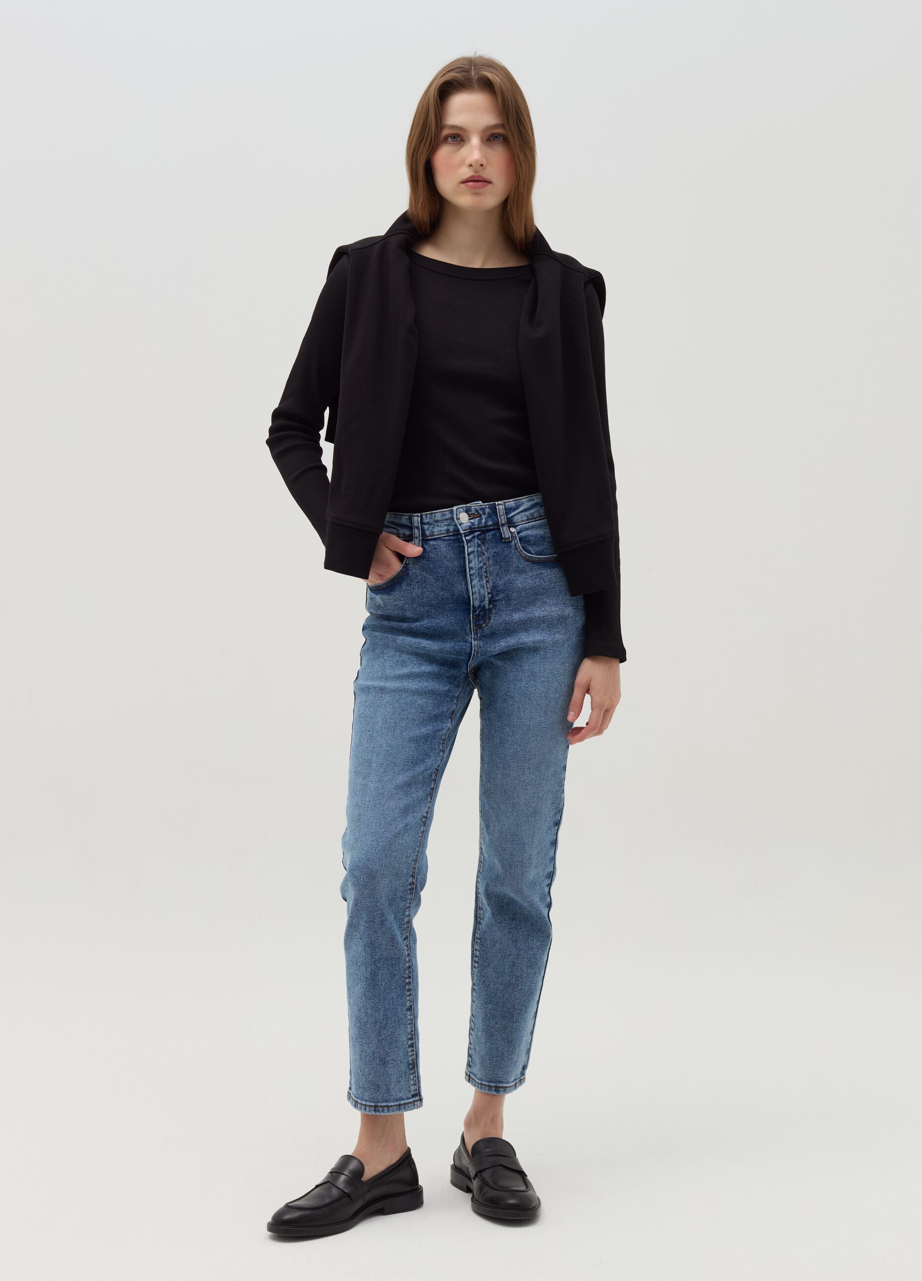 Slim-fit acid-wash jeans