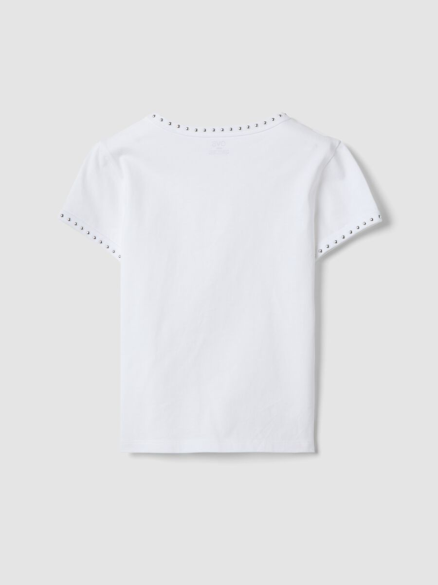 Girls&rsquo; white pure cotton slim-fit T-shirt with rhinestones_1