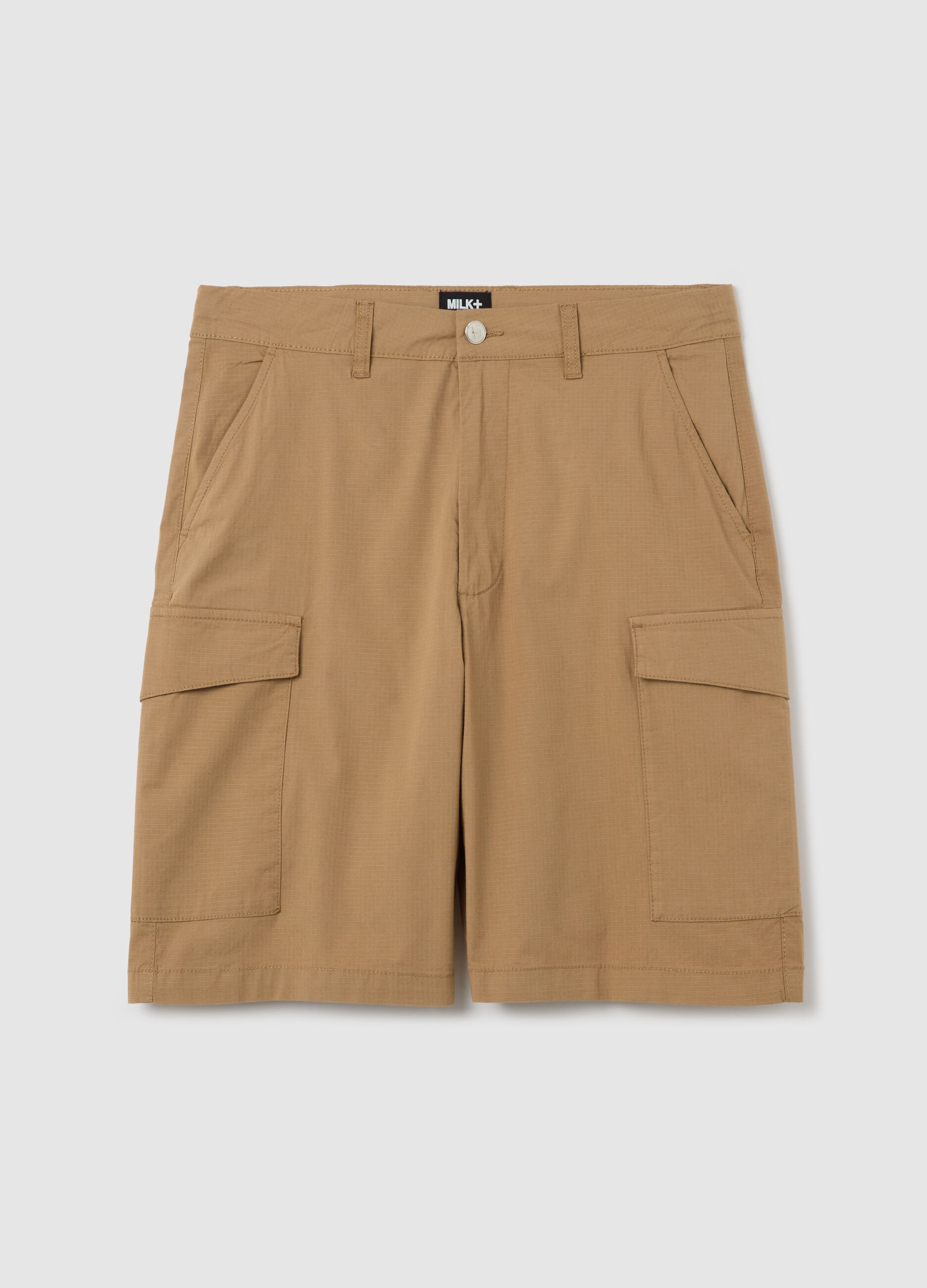 Short cargo da uomo in cotone elasticizzato beige regular fit