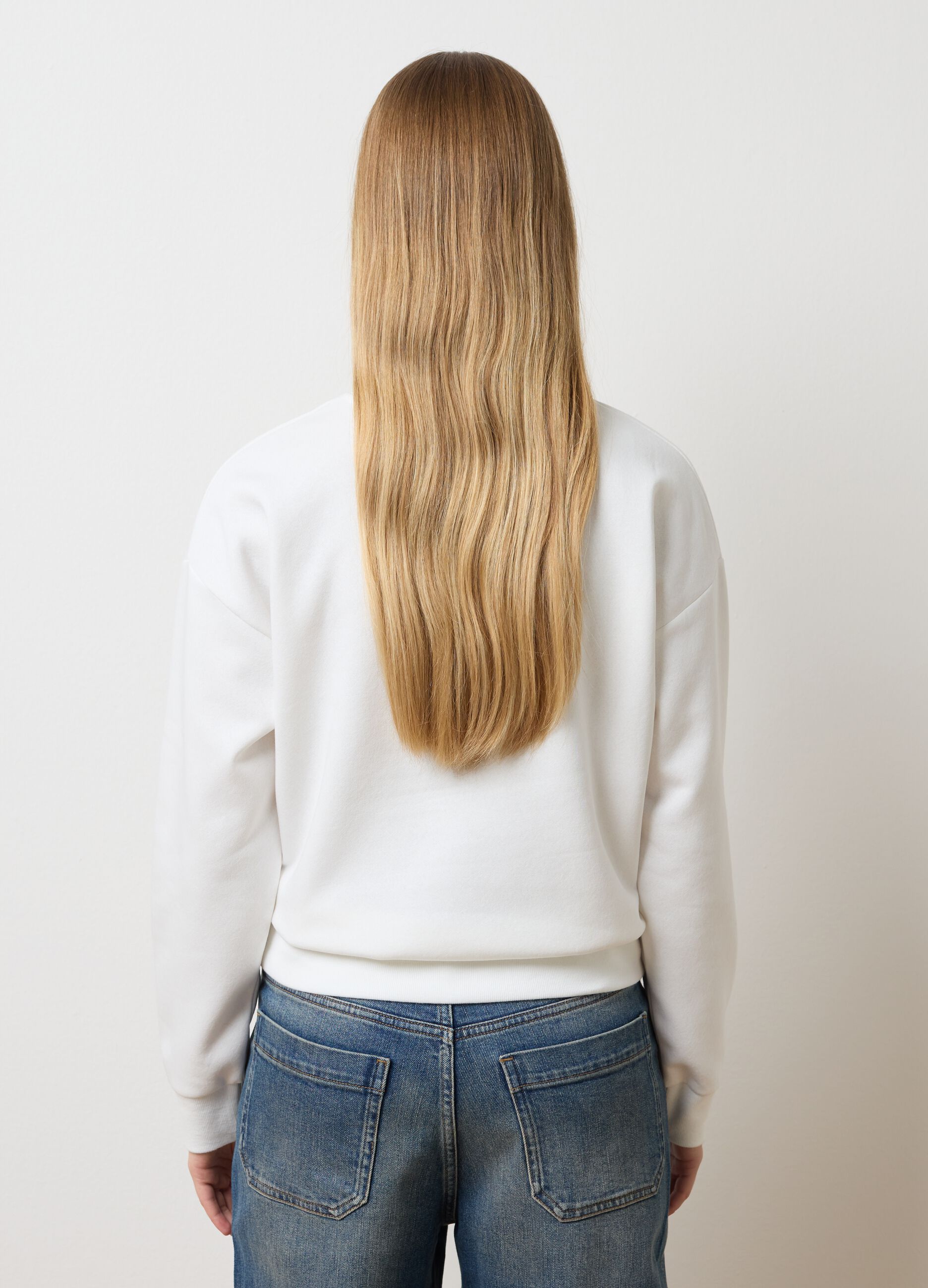 White Sweatshirt with Floral Embroidery
