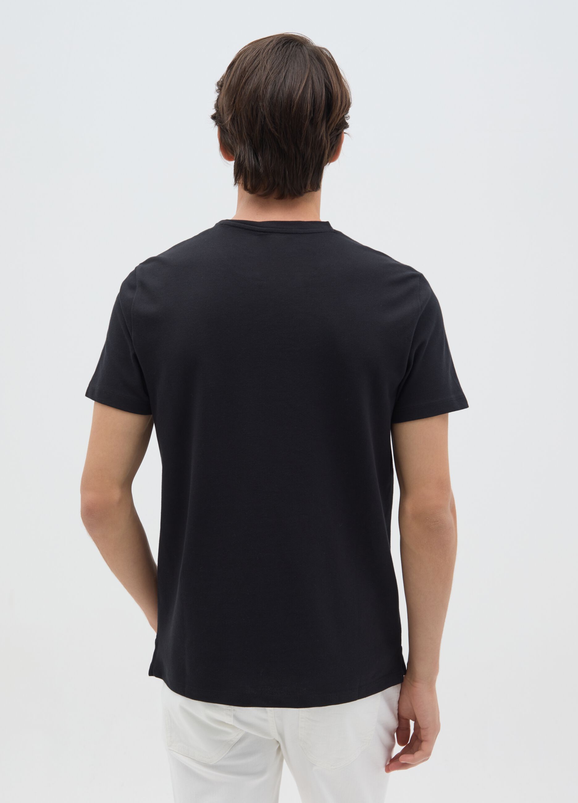 Men's black stretch cotton regular fit T-shirt