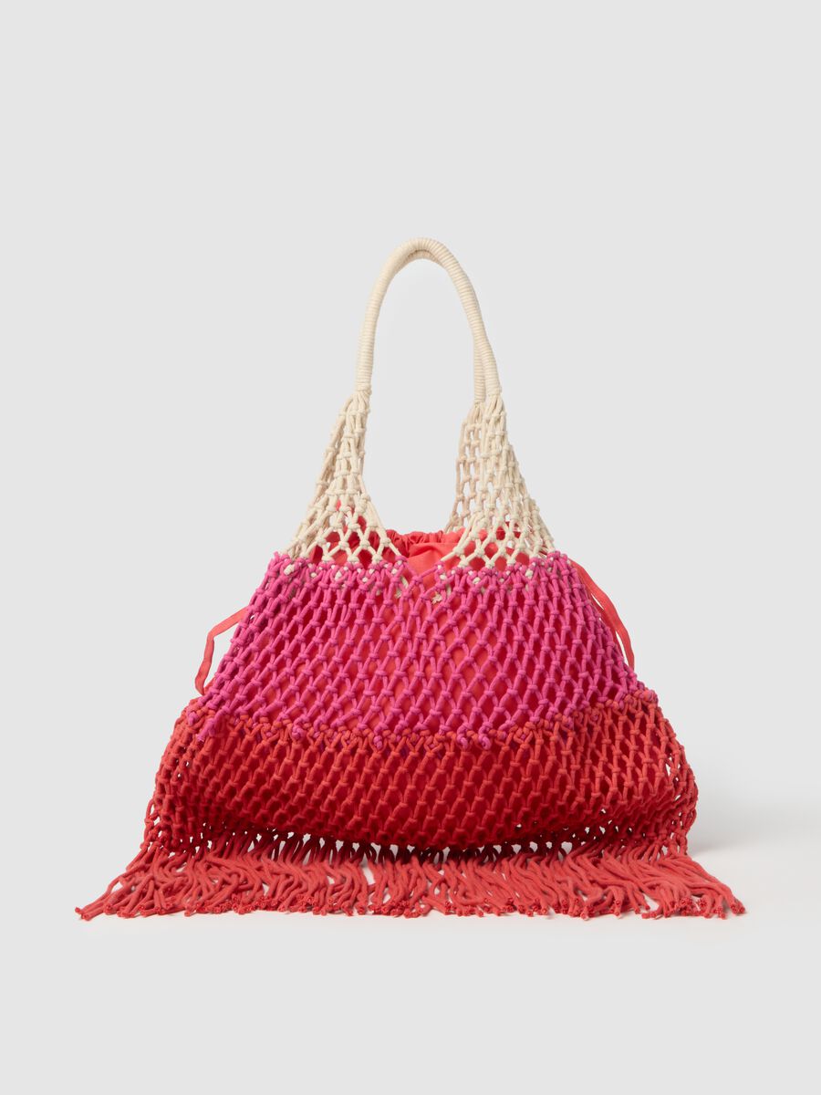 Borsa da donna in cotone multicolor con frange_0