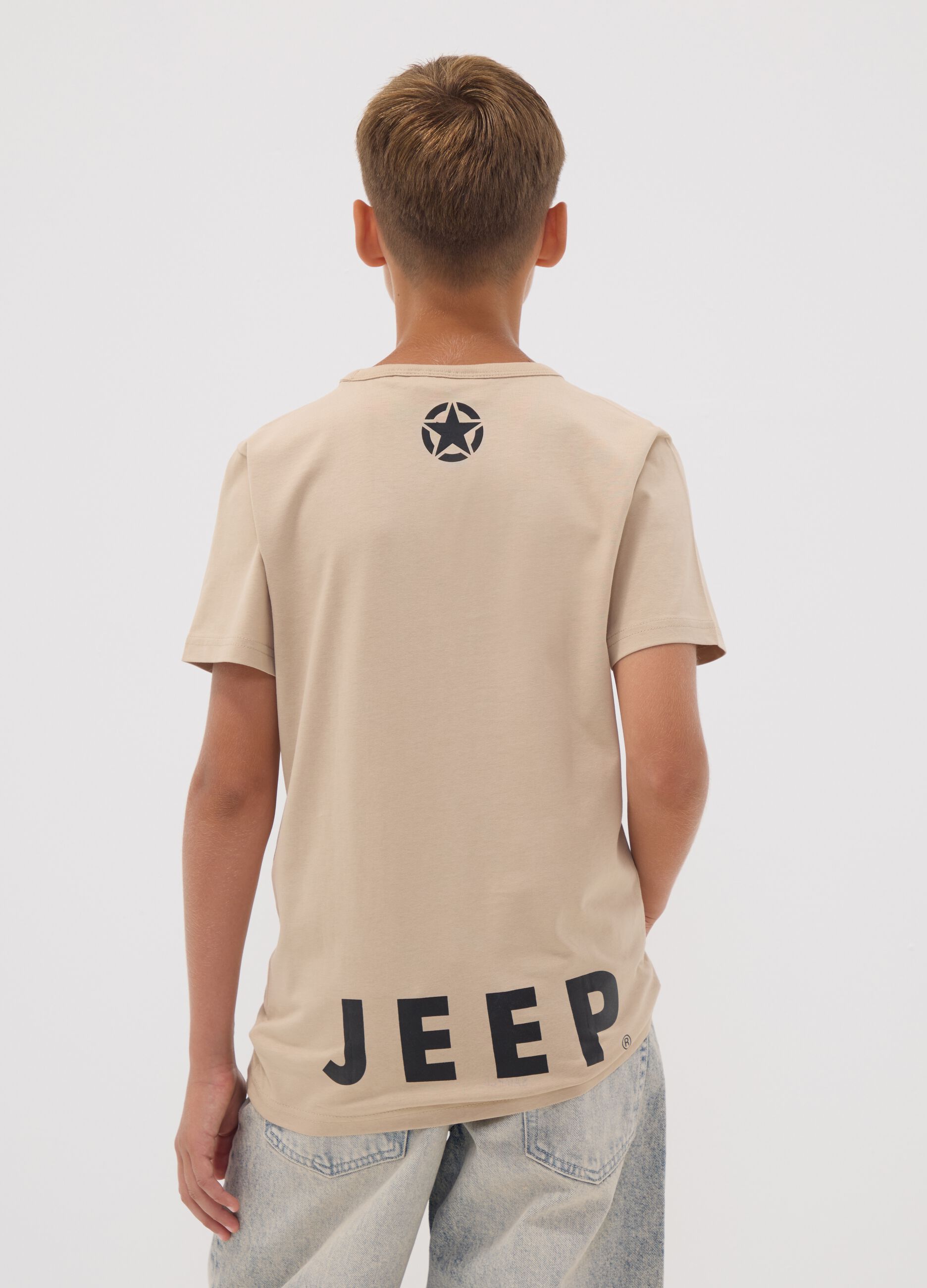 Beige pure cotton T-shirt with front and back print