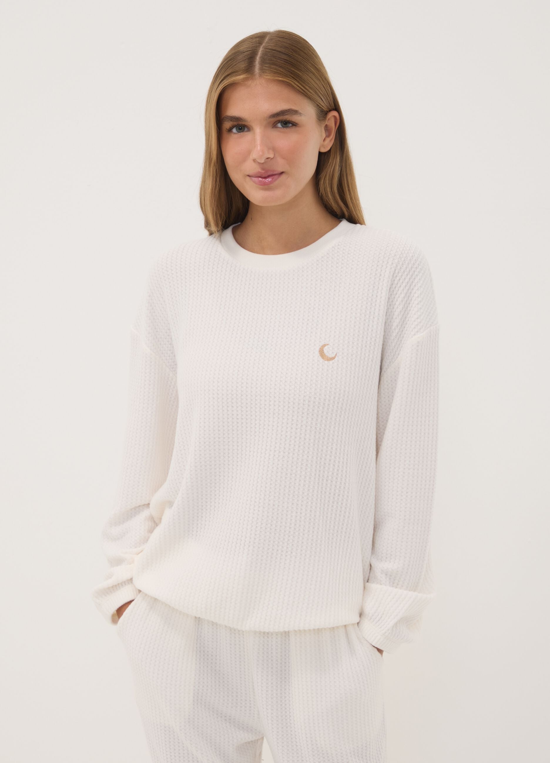 Pigiama bianco in jersey di viscosa elasticizzata regular fit