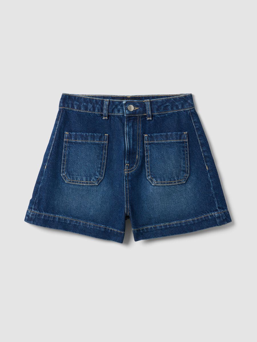 Blue denim Bermuda shorts in pure cotton_0