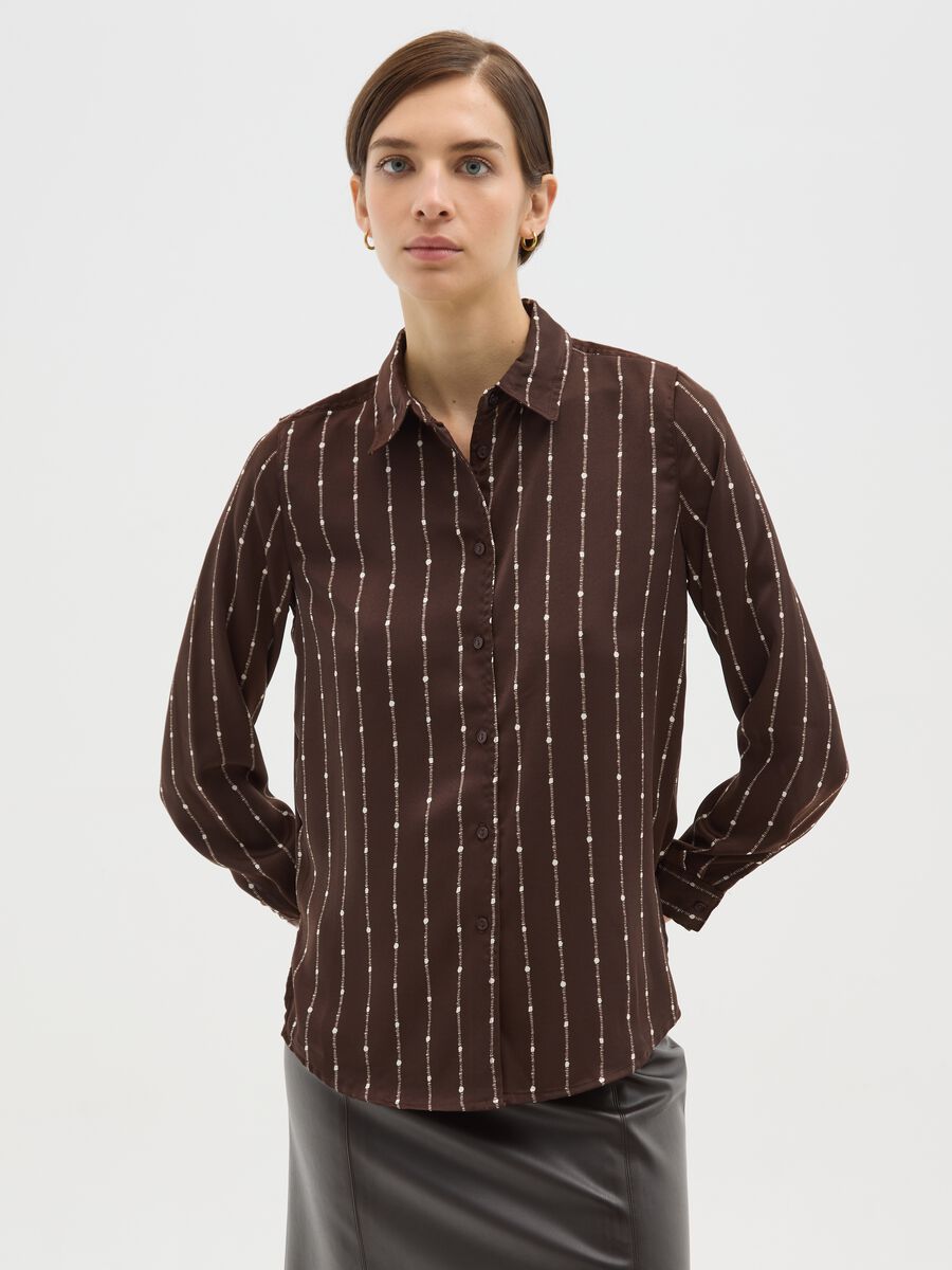 Multicolour striped satin shirt with regular fit_0