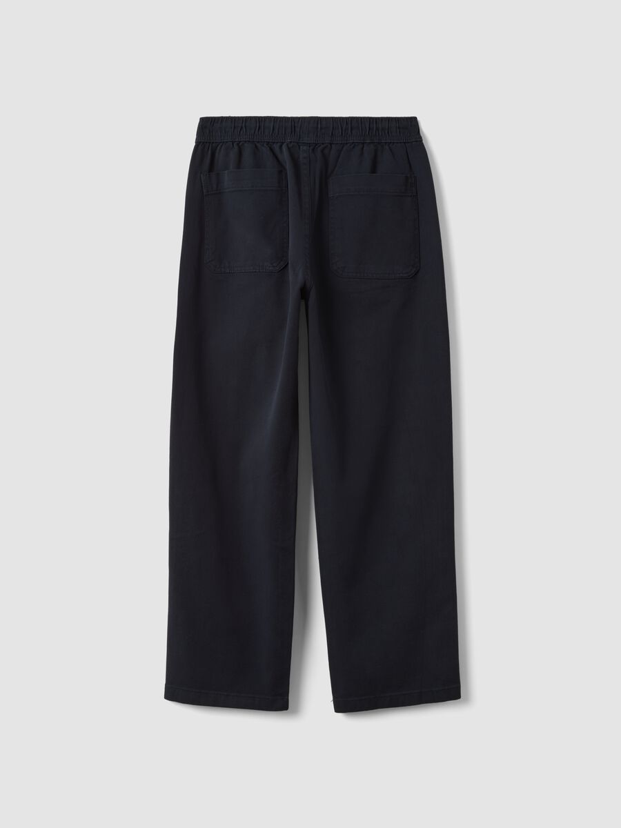 Blue stretch cotton trousers with elasticated waistband, comfort fit_2