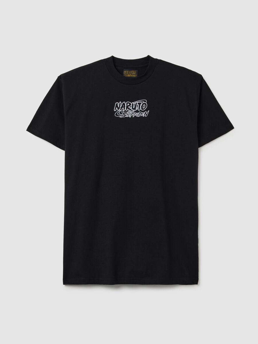 Men's pure cotton black T-shirt with Naruto print_0