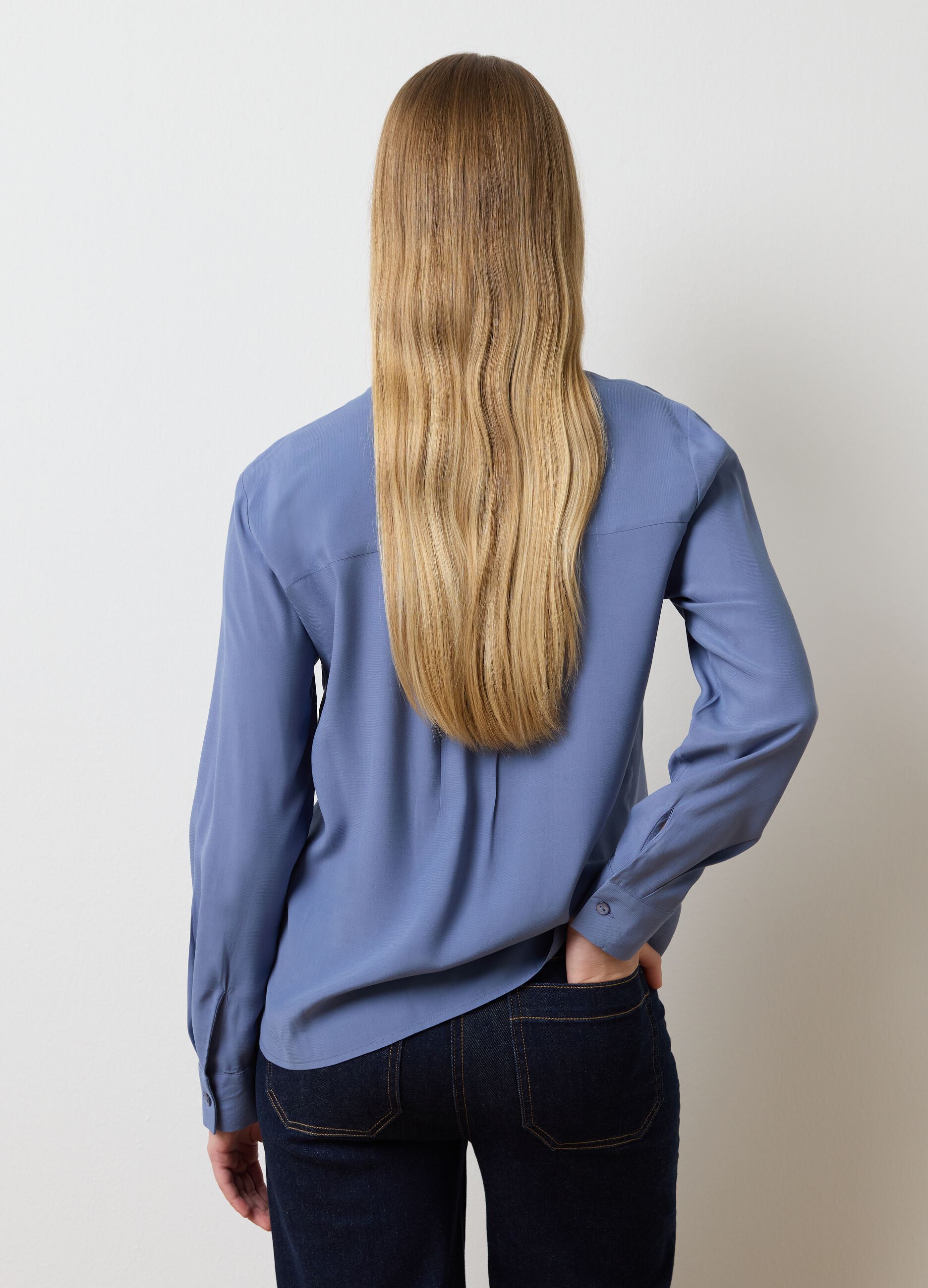 Blue regular fit shirt with ruffles
