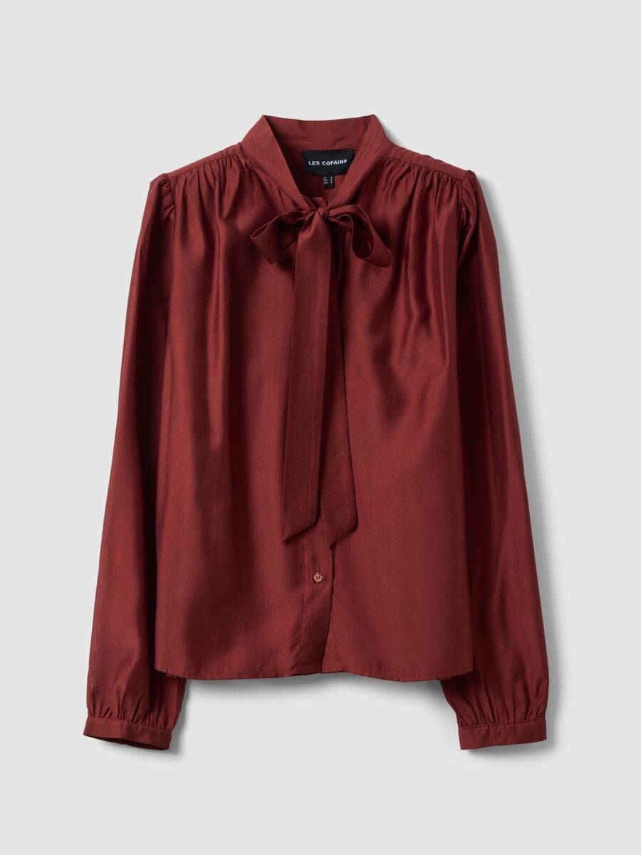 Camicia rossa in misto viscosa con fiocco al collo_0