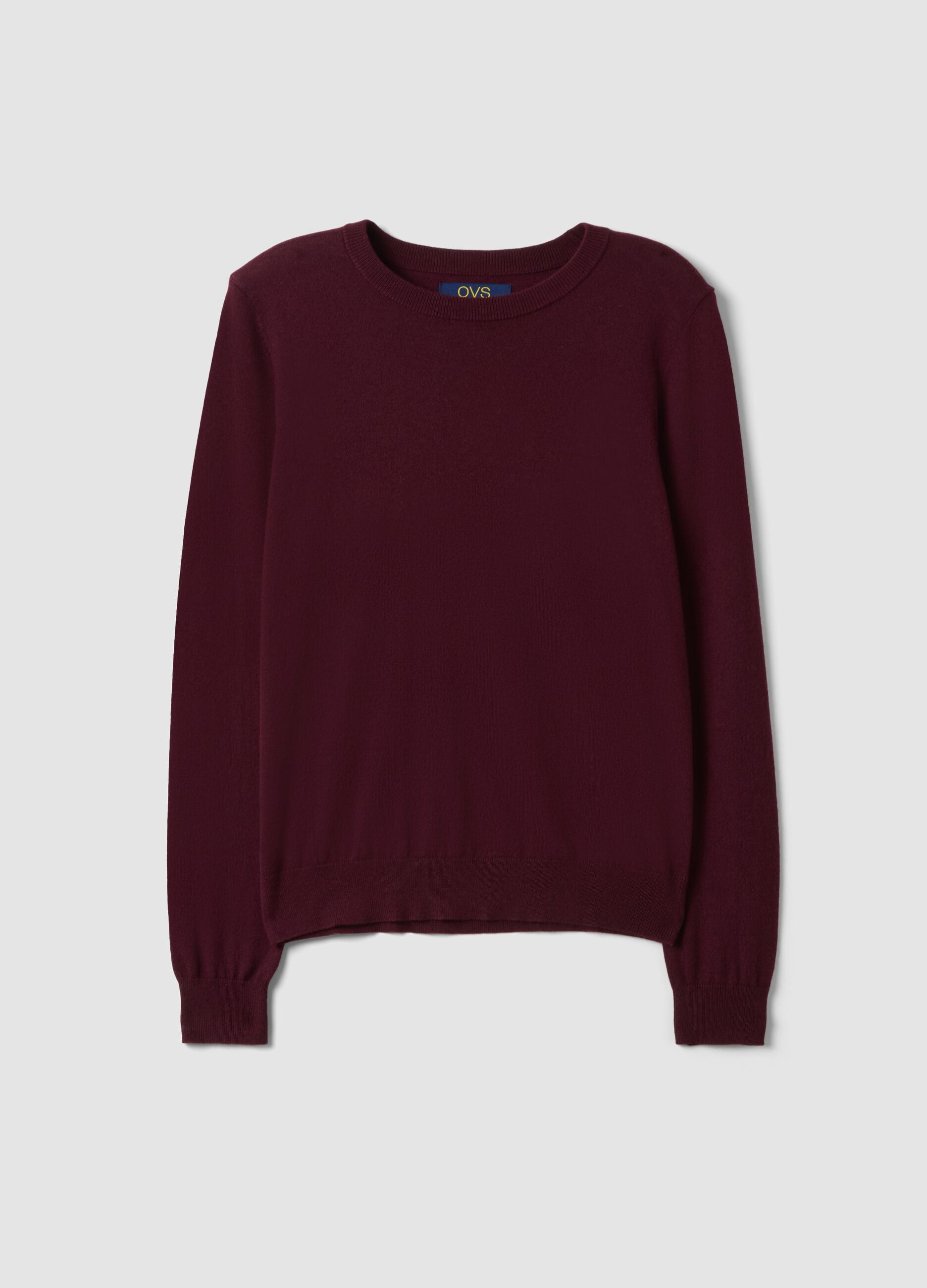 Burgundy crew-neck wool-blend jumper, regular fit