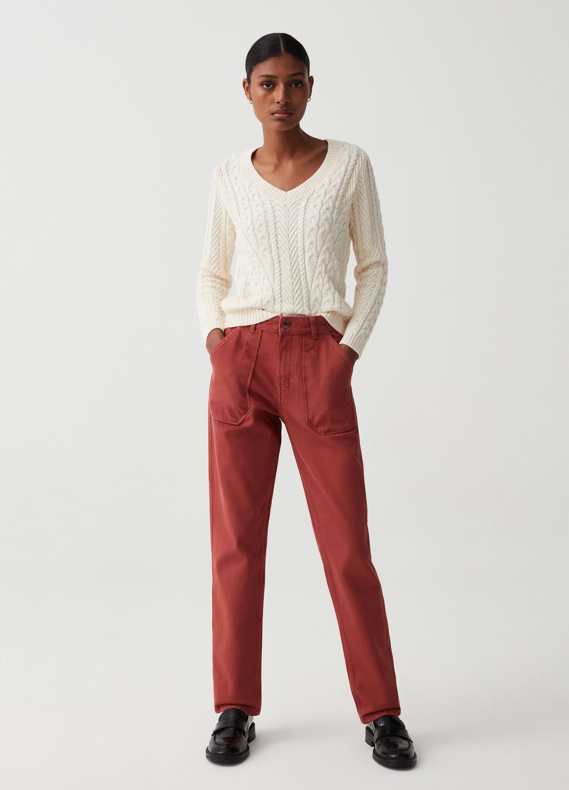 Pantaloni straight fit in cotone