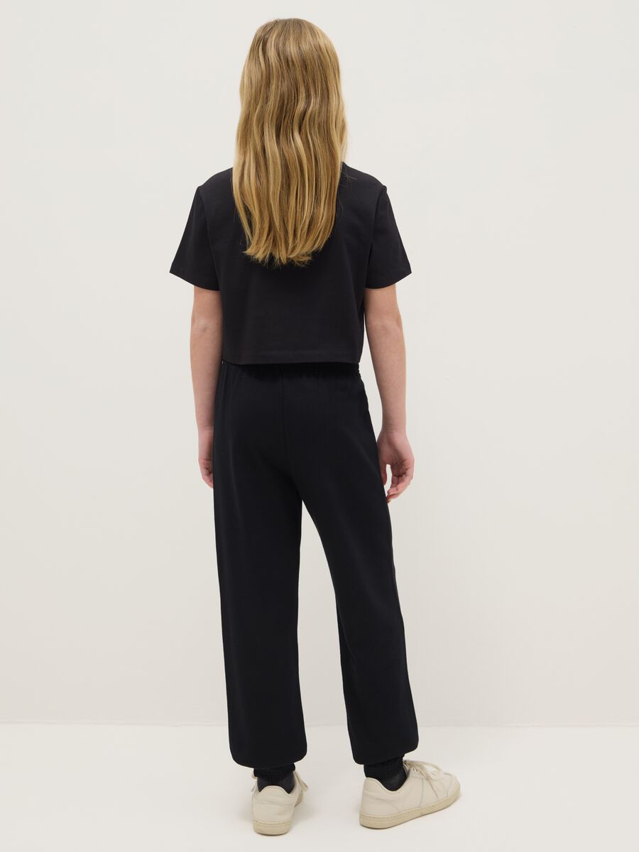 Girls' regular fit black pure cotton jogger trousers_1